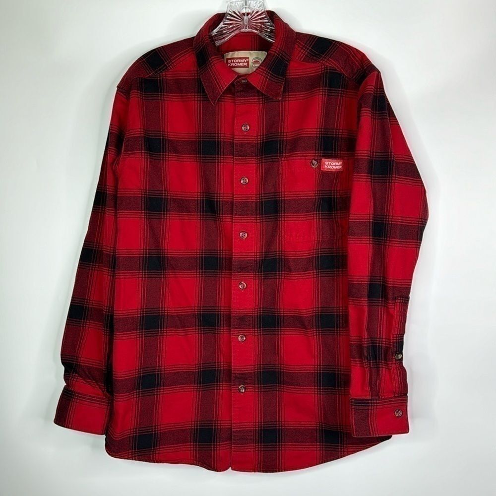 Stormy Kromer Red Black Plaid Long Sleeve Button Up Shirt Size Medium